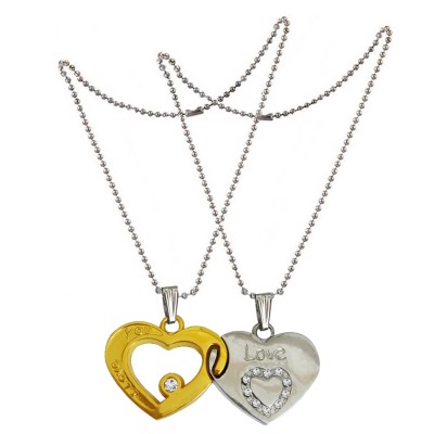 Two Pieces Couple Heart Shape Necklace by Menjewell 